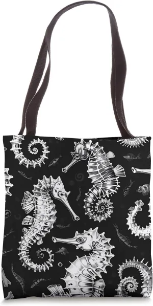 Seahorse Black and White Animal Wildlife Pattern Tote Bag
