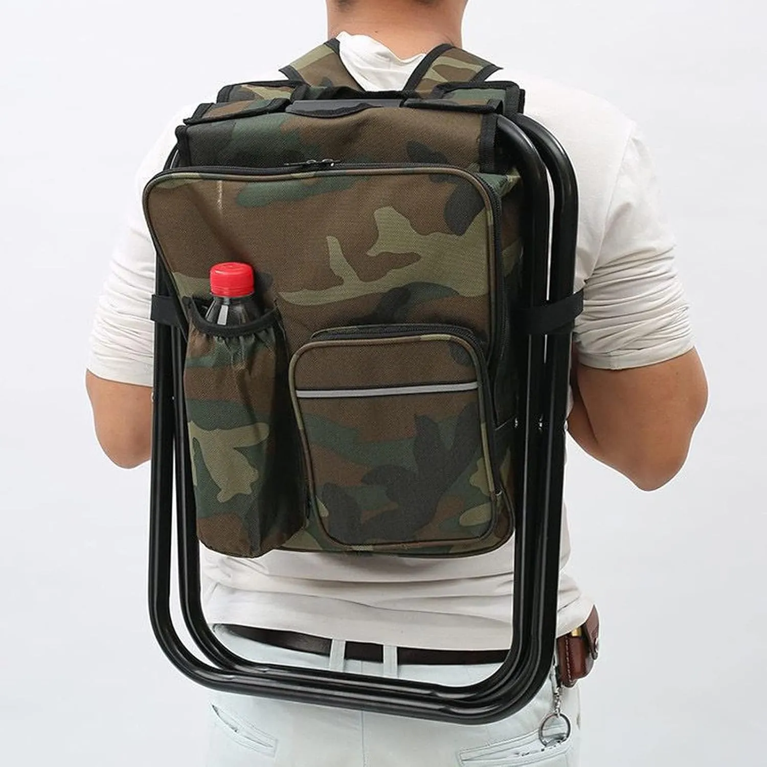 Sempoda Portable Stool, Backpack Cooler Chair, Lightweight Large Capacity Folding Camping Stool, Folding Fishing Cooler Backpack Stool for Outdoors Hiking Beach Travel