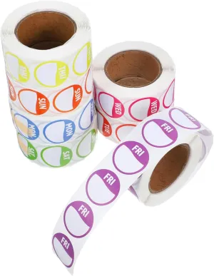 SEWACC Restaurant Kitchen Labels 7 Rolls of Weekday Adhesive Stickers English Day Names Monday to Sunday Easy to Apply