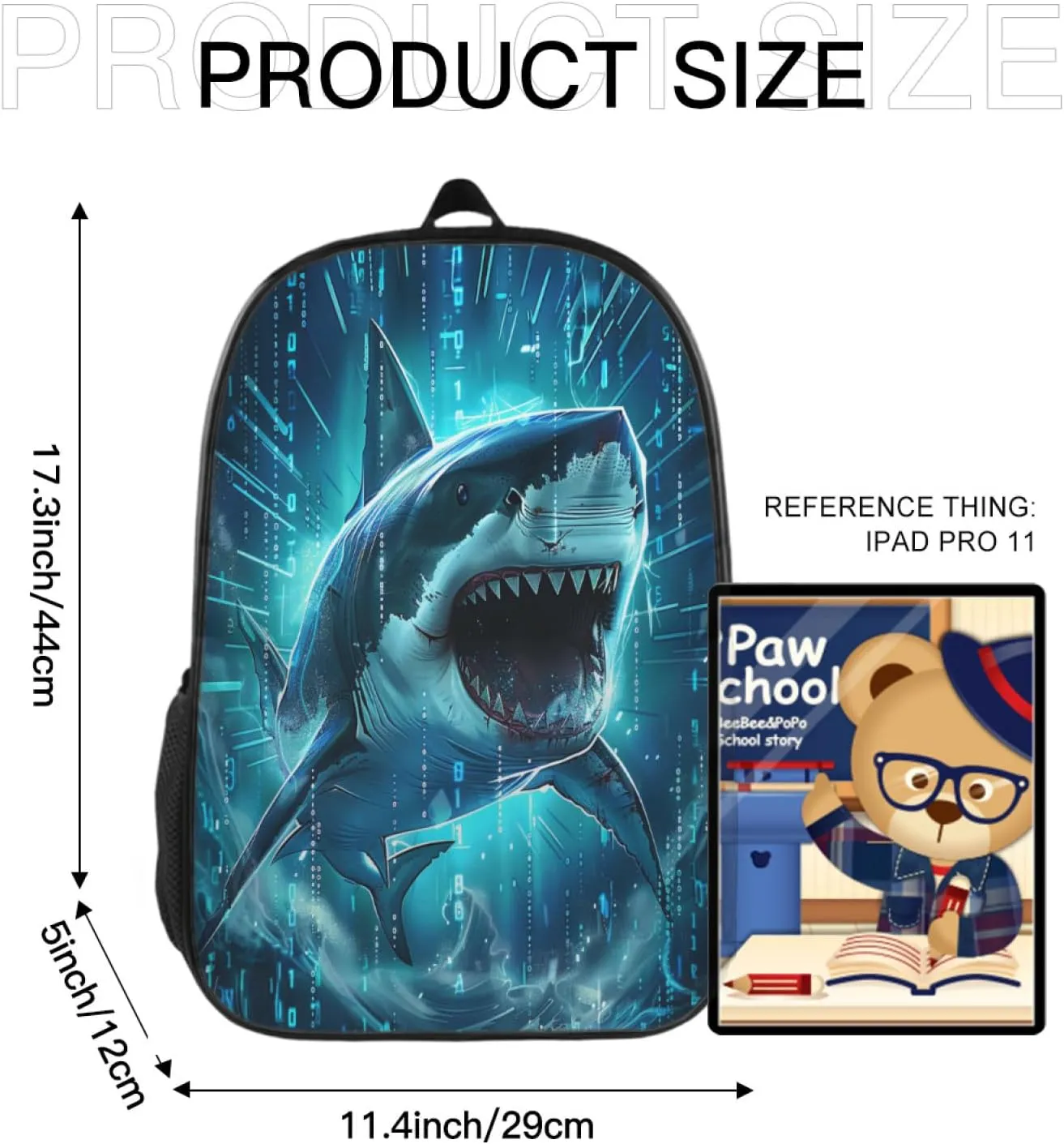 Shark Backpack, Simple and Aesthetic Bookbag for Women & Men, Lightweight Adjustable Black Backpack for Travel Outdoor Sports, Large Capacity Laptop Bag for Business Office