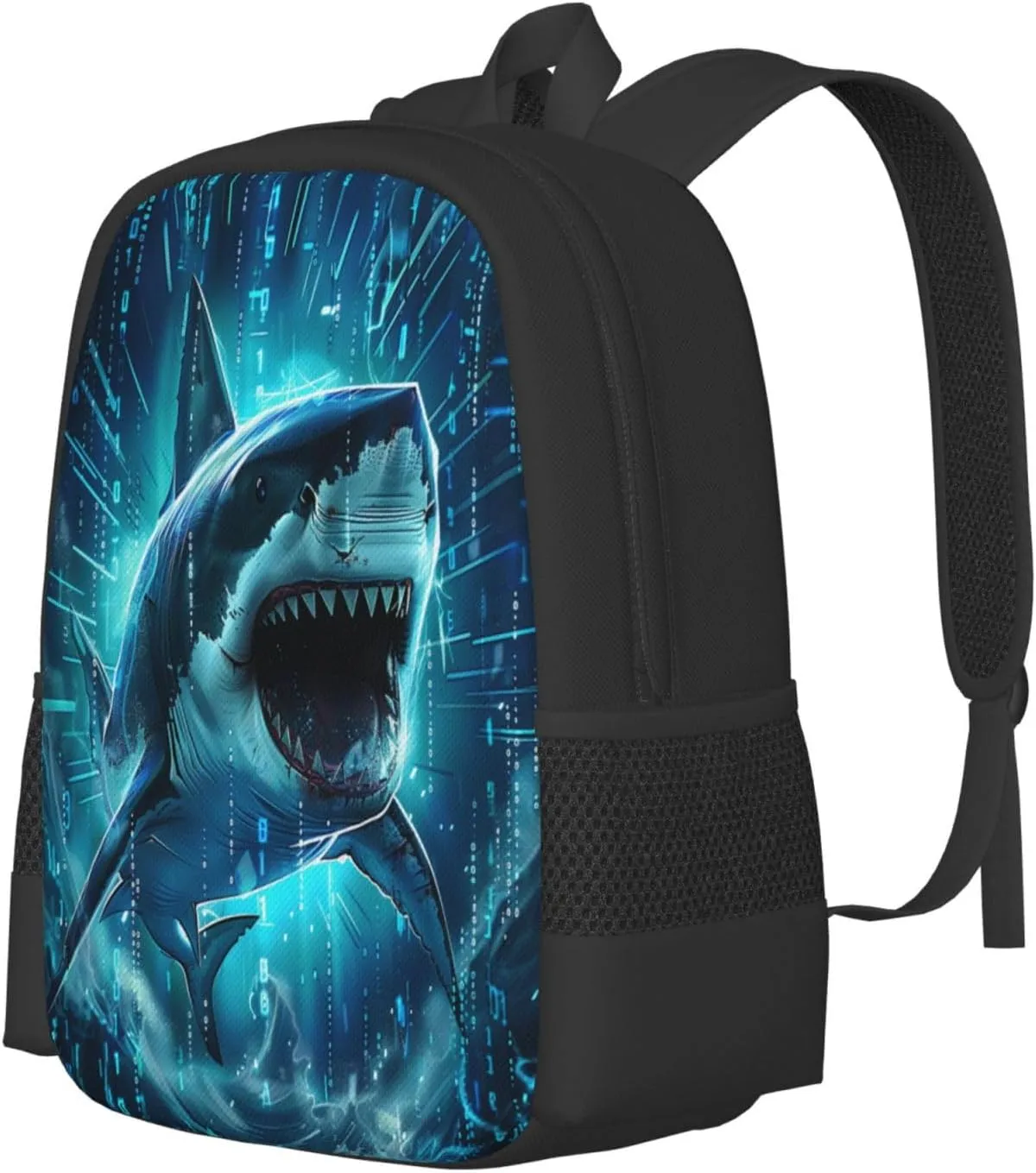 Shark Backpack, Simple and Aesthetic Bookbag for Women & Men, Lightweight Adjustable Black Backpack for Travel Outdoor Sports, Large Capacity Laptop Bag for Business Office