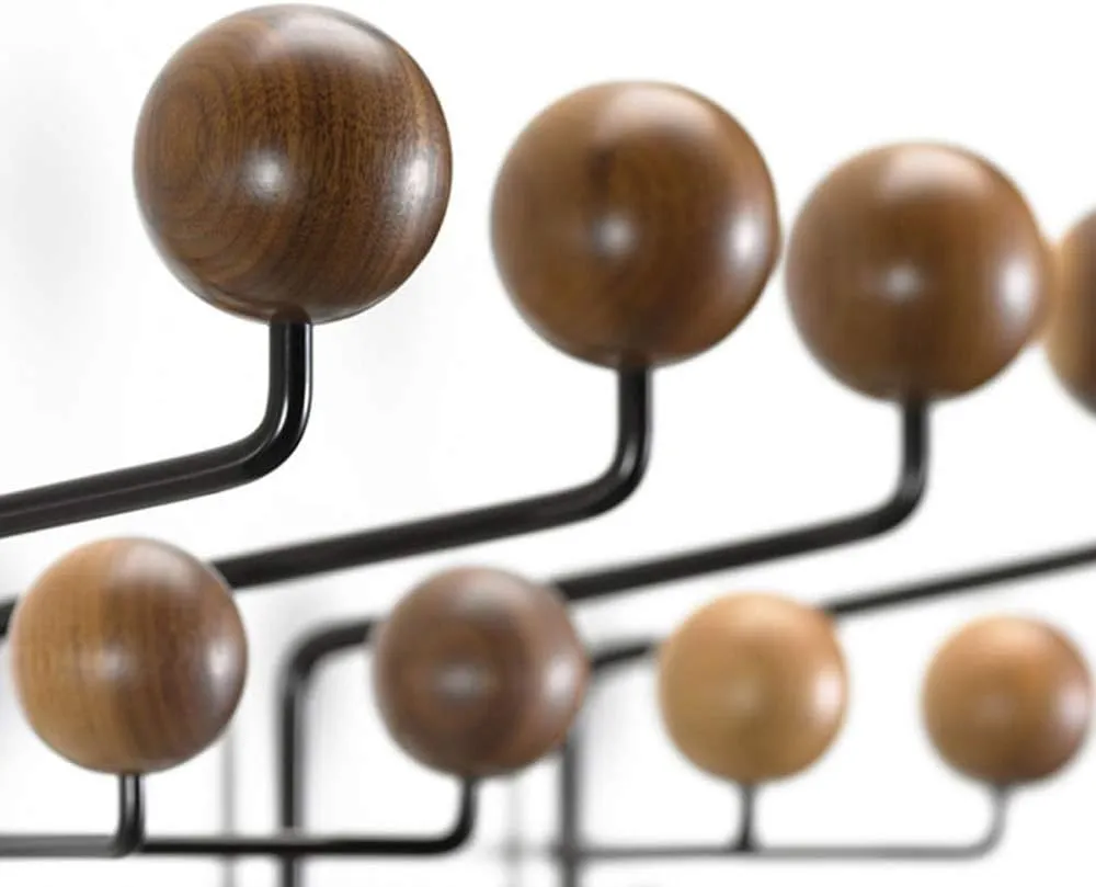 SHISEDECO Classic Hang it All Coat Rack, Mid Century Modern Wall Mounted Hooks with Painted Solid Wooden Balls, Decorative Creative Fashion Wood Hanger for Home, Bedroom (Dark Walnut)