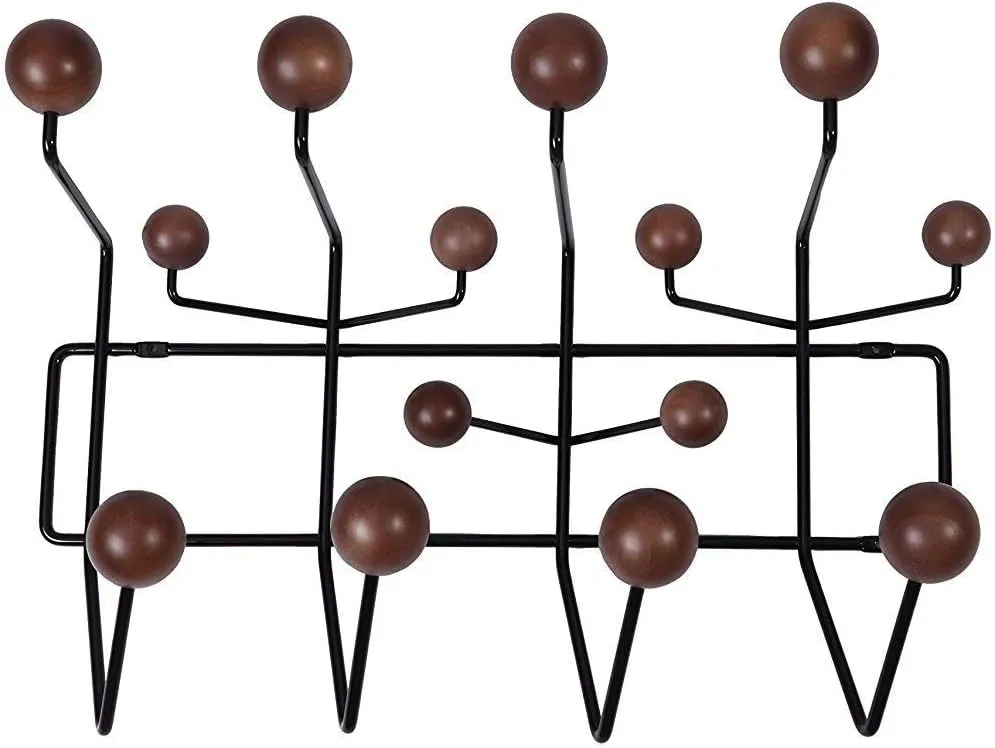 SHISEDECO Classic Hang it All Coat Rack, Mid Century Modern Wall Mounted Hooks with Painted Solid Wooden Balls, Decorative Creative Fashion Wood Hanger for Home, Bedroom (Dark Walnut)