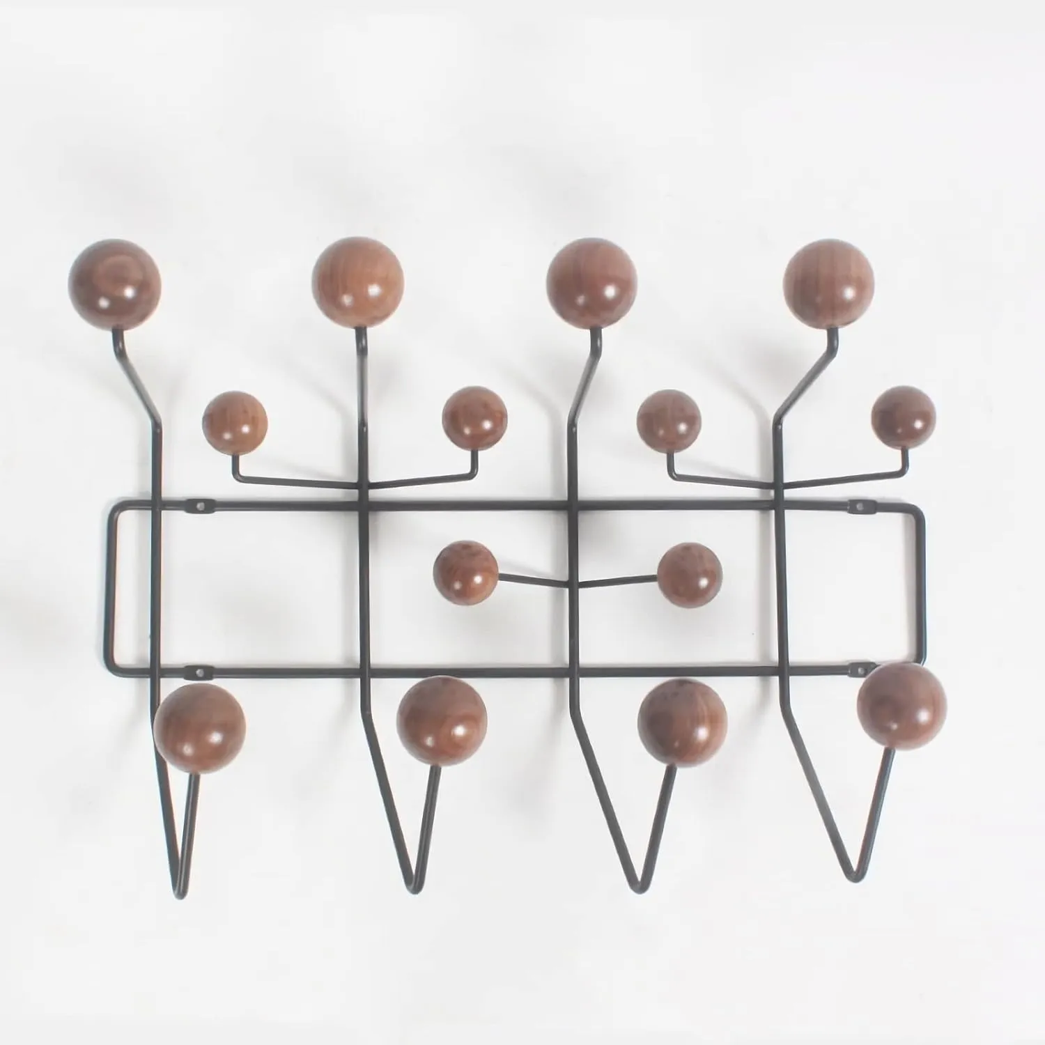 SHISEDECO Classic Hang it All Coat Rack, Mid Century Modern Wall Mounted Hooks with Painted Solid Wooden Balls, Decorative Creative Fashion Wood Hanger for Home, Bedroom (Dark Walnut)