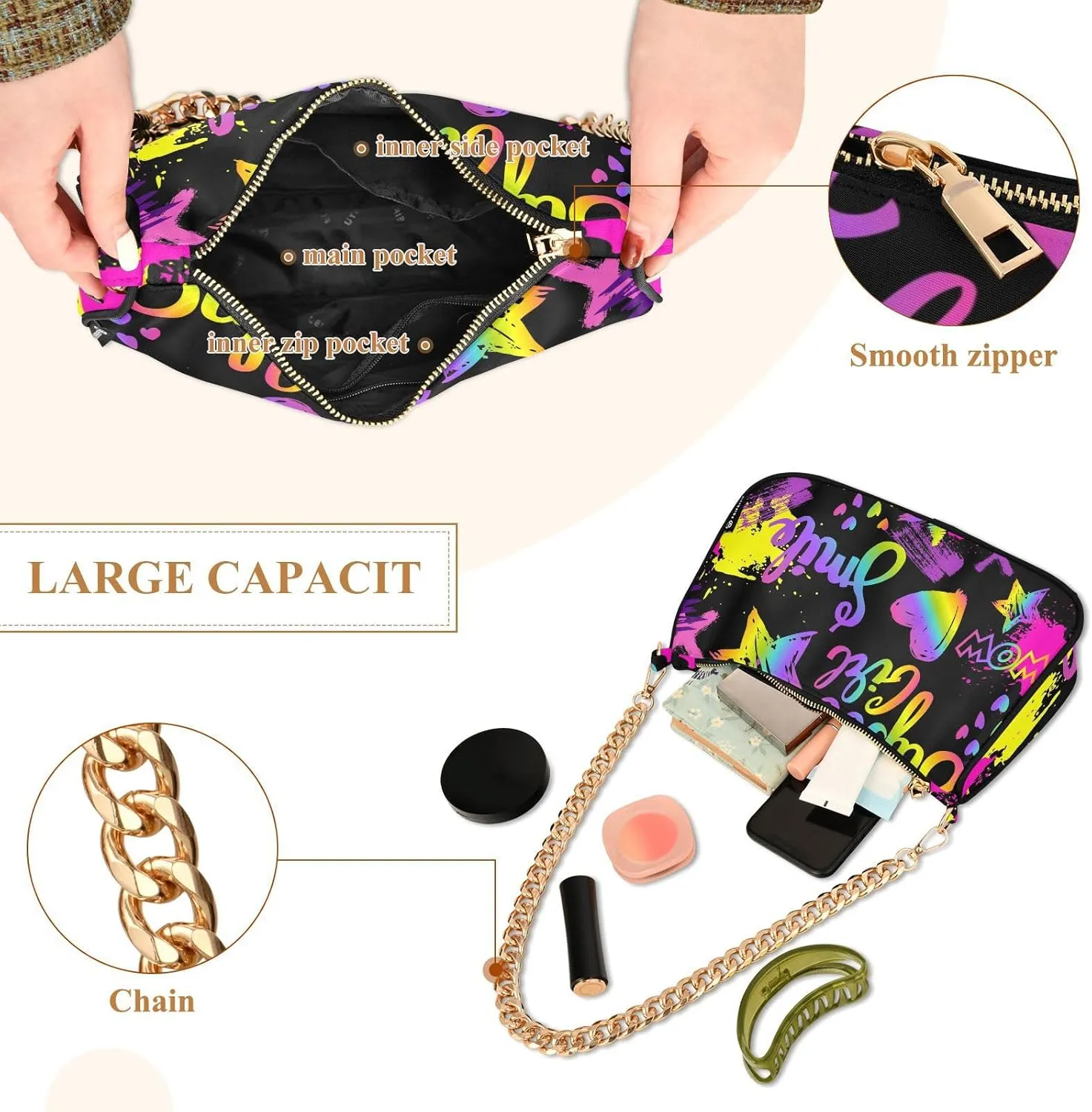 Shoulder Bags for Women Fashions Handbag with Zipper Closure Multi-functional Large Capacity Multicolor 1