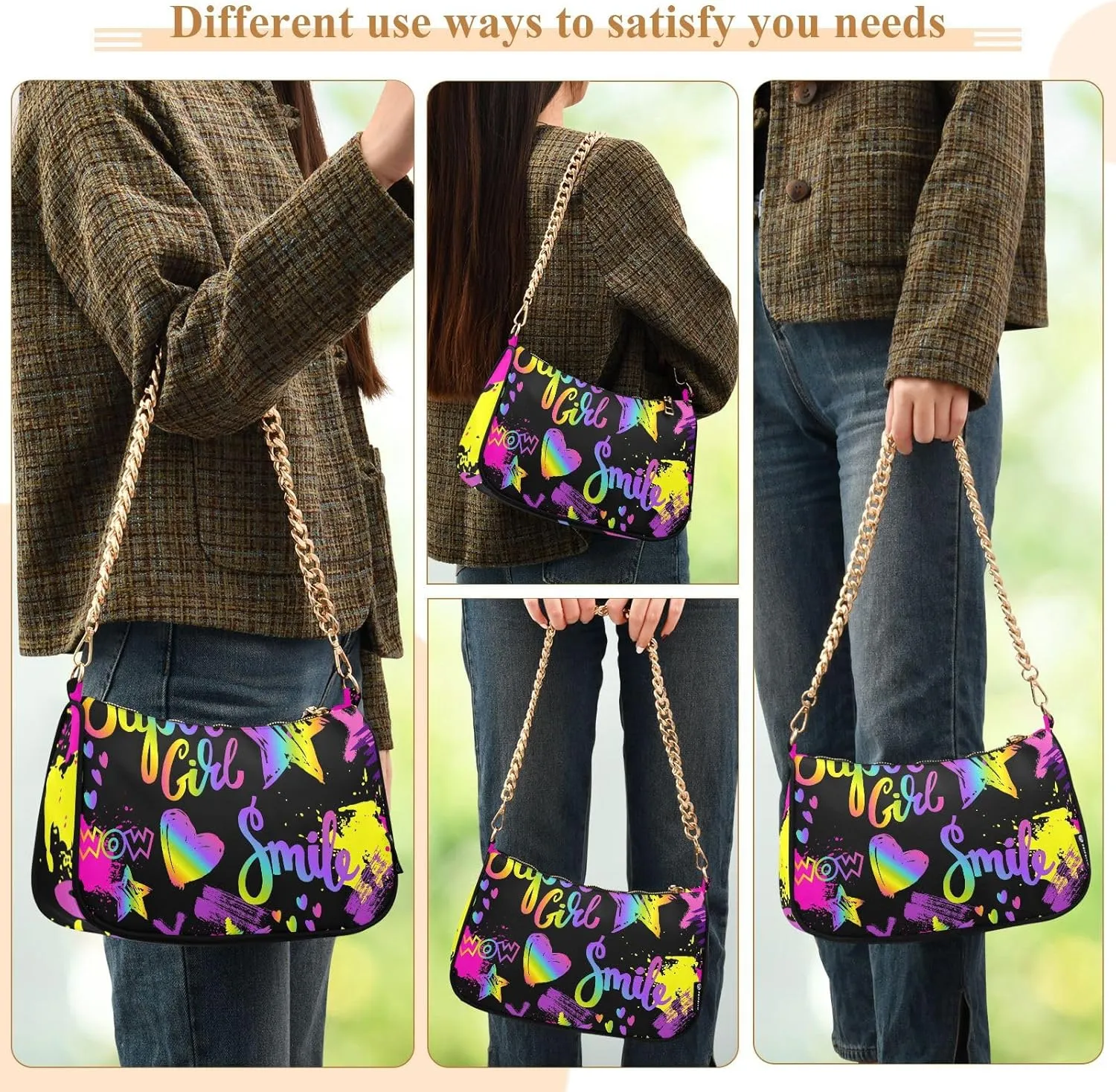 Shoulder Bags for Women Fashions Handbag with Zipper Closure Multi-functional Large Capacity Multicolor 1