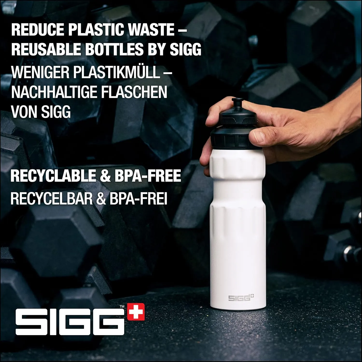 SIGG - Sports Water Bottle White - With 3-Stage Sports Cap - Made in Switzerland - Leakproof - Lightweight - Metal - BPA Free - 25 Oz