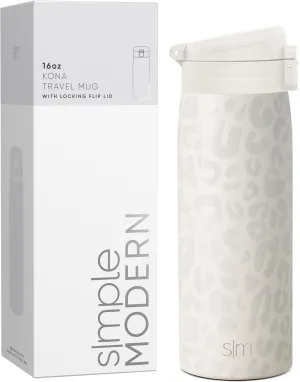 Simple Modern Insulated Thermos Travel Coffee Mug with Snap Flip Lid | Leakproof Reusable Stainless Steel Tumbler Cup | Gifts for Women Men Him Her | Kona Collection | 16oz | Cream Leopard
