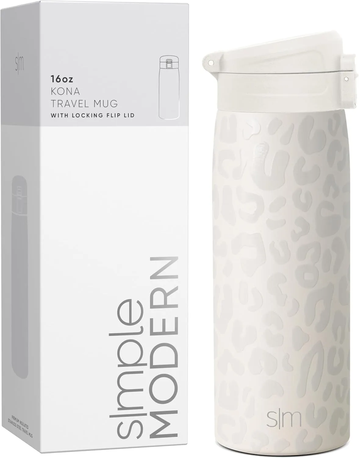 Simple Modern Insulated Thermos Travel Coffee Mug with Snap Flip Lid | Leakproof Reusable Stainless Steel Tumbler Cup | Gifts for Women Men Him Her | Kona Collection | 16oz | Cream Leopard