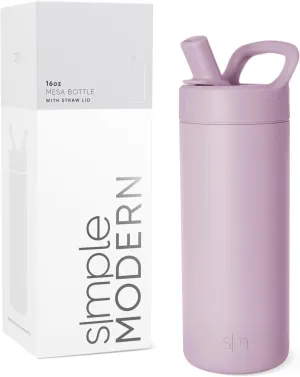 Simple Modern Kids Water Bottle with Straw lid | Insulated Stainless Steel Thermos | Reusable Water Bottles for Girls, School & Sports | Leak Proof & BPA Free | Mesa Collection | 16oz, Lavender Mist