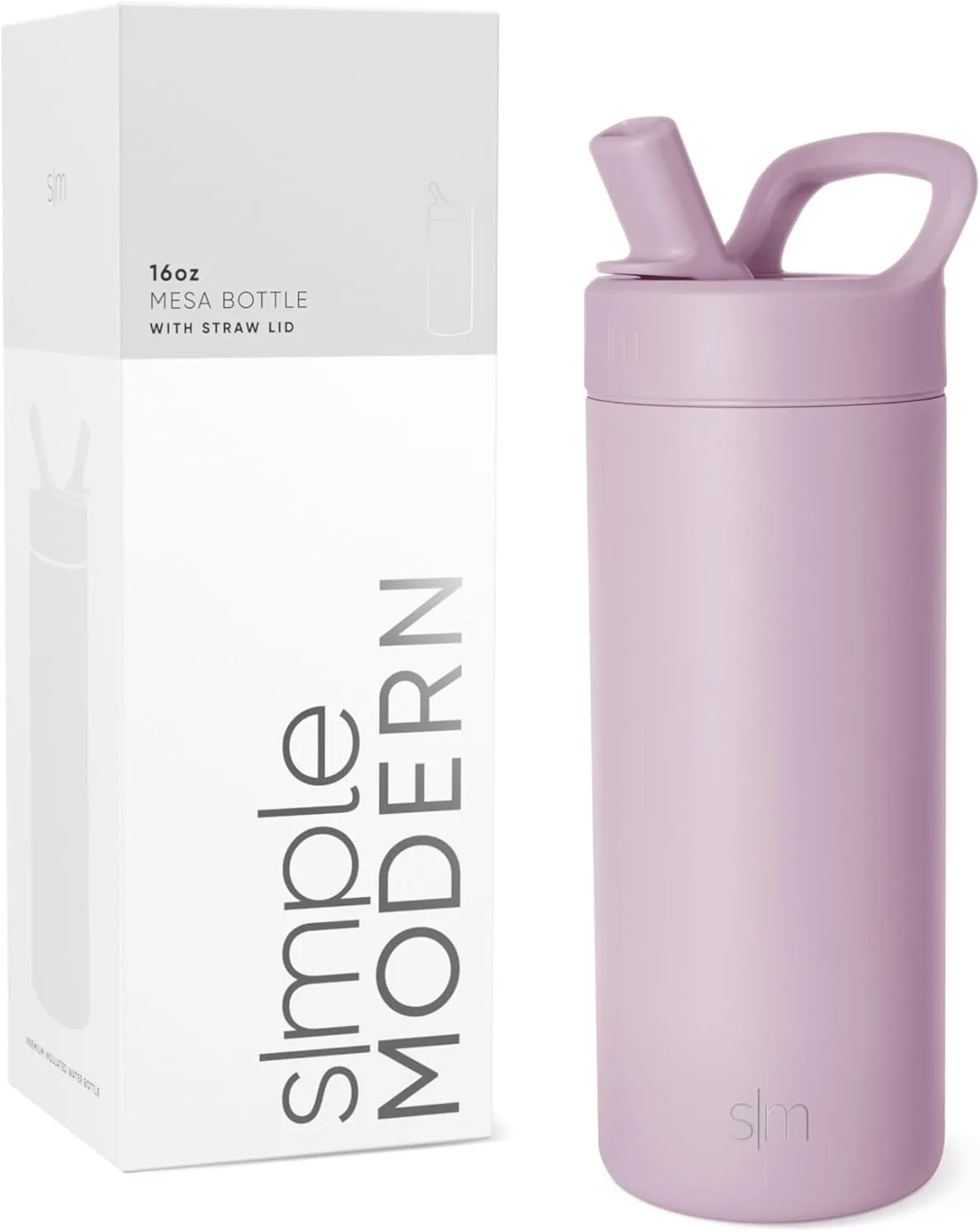 Simple Modern Kids Water Bottle with Straw lid | Insulated Stainless Steel Thermos | Reusable Water Bottles for Girls, School & Sports | Leak Proof & BPA Free | Mesa Collection | 16oz, Lavender Mist
