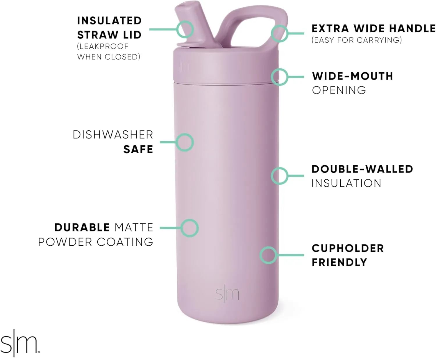 Simple Modern Kids Water Bottle with Straw lid | Insulated Stainless Steel Thermos | Reusable Water Bottles for Girls, School & Sports | Leak Proof & BPA Free | Mesa Collection | 16oz, Lavender Mist