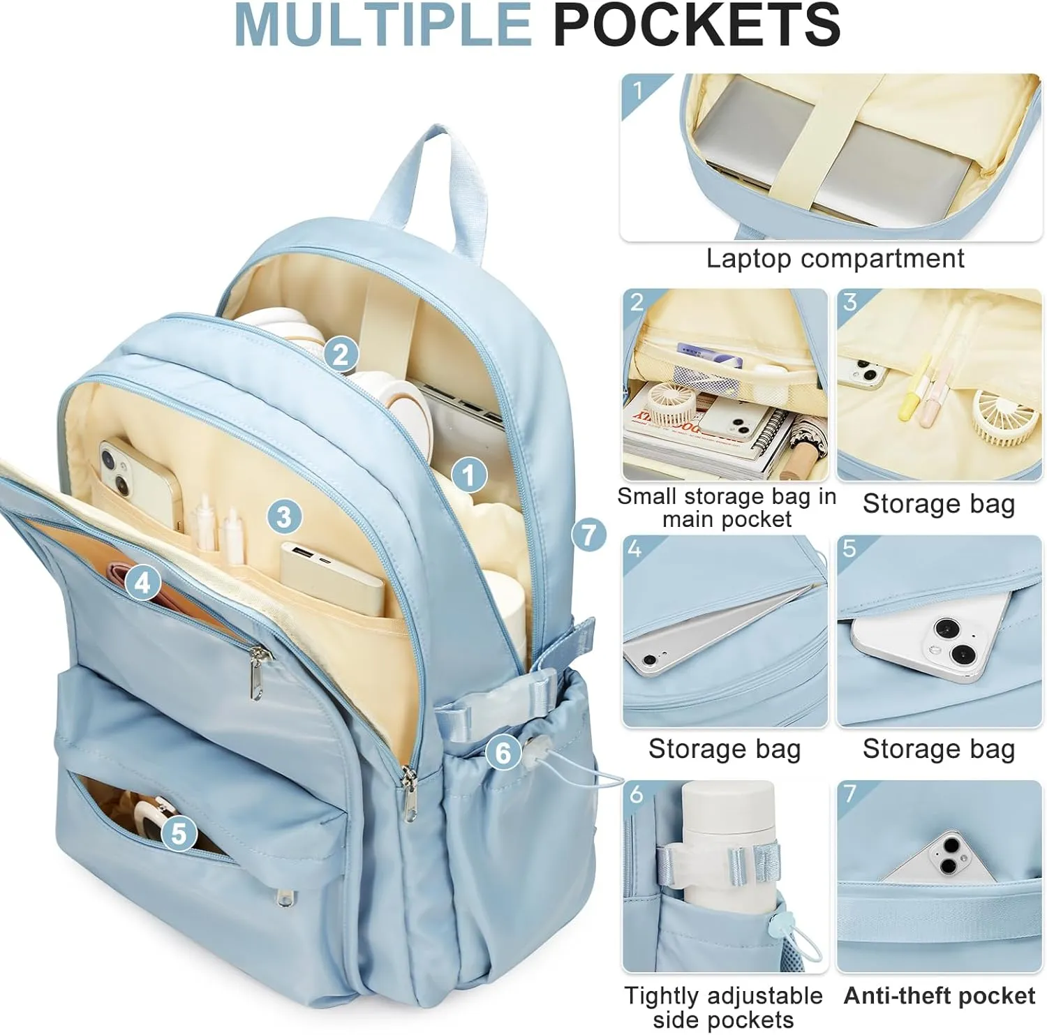 Simple School Backpack For Women,Lightweight College Backpack,High School Bag For Teens Boys Girls,Casual daypack Small Travel Backpacks Men Bookbag(Blue)