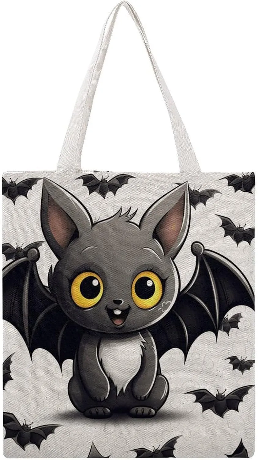 Single Canvas Shopping Bag,Cute Bat Print Cotton Tote Bag,practical Large Capacity Tote Bag,ladies Tote Bag