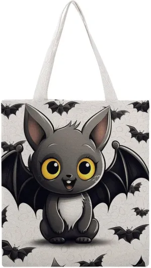 Single Canvas Shopping Bag,Cute Bat Print Cotton Tote Bag,practical Large Capacity Tote Bag,ladies Tote Bag