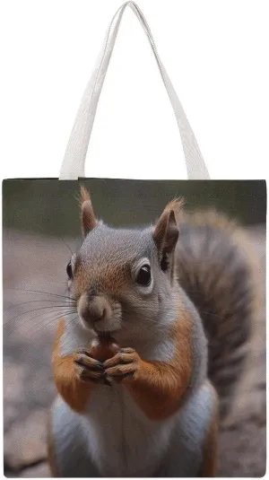 Single Canvas Shopping Bag,Cute Squirrel Print Cotton Tote Bag,practical Large Capacity Tote Bag,ladies Tote Bag