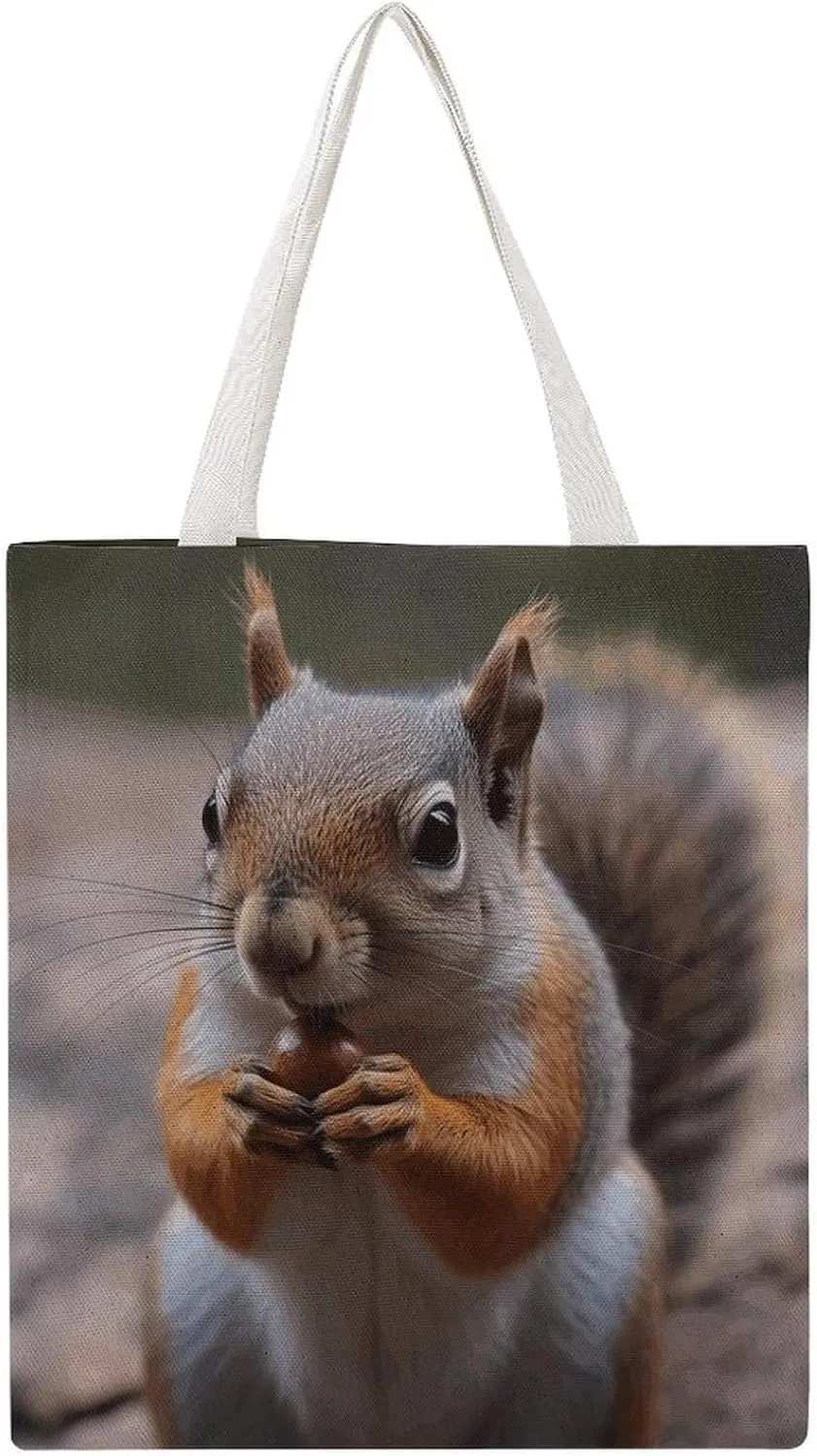Single Canvas Shopping Bag,Cute Squirrel Print Cotton Tote Bag,practical Large Capacity Tote Bag,ladies Tote Bag