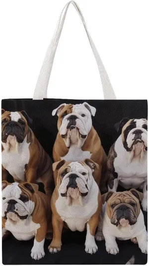 Single Canvas Shopping Bag,English Bulldogs Print Cotton Tote Bag,practical Large Capacity Tote Bag,ladies Tote Bag