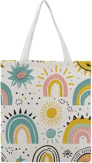Single Canvas Shopping Bag,Sun Doodle Pattern Print Cotton Tote Bag,practical Large Capacity Tote Bag,ladies Tote Bag