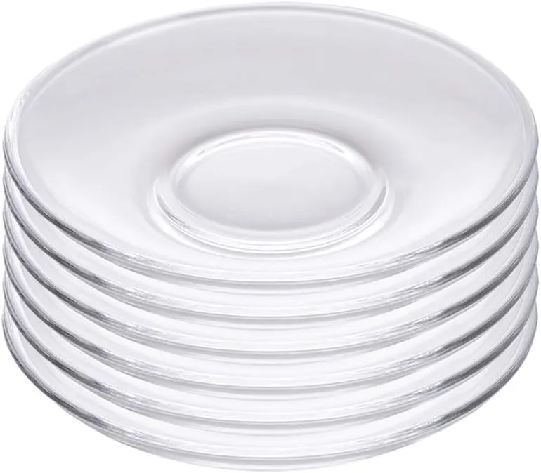 Sizikato 6pcs Clear Glass Snack Plate, Restaurant Dessert Plate, Tea Table Decoration Tea Bag Holder. 5 Inch