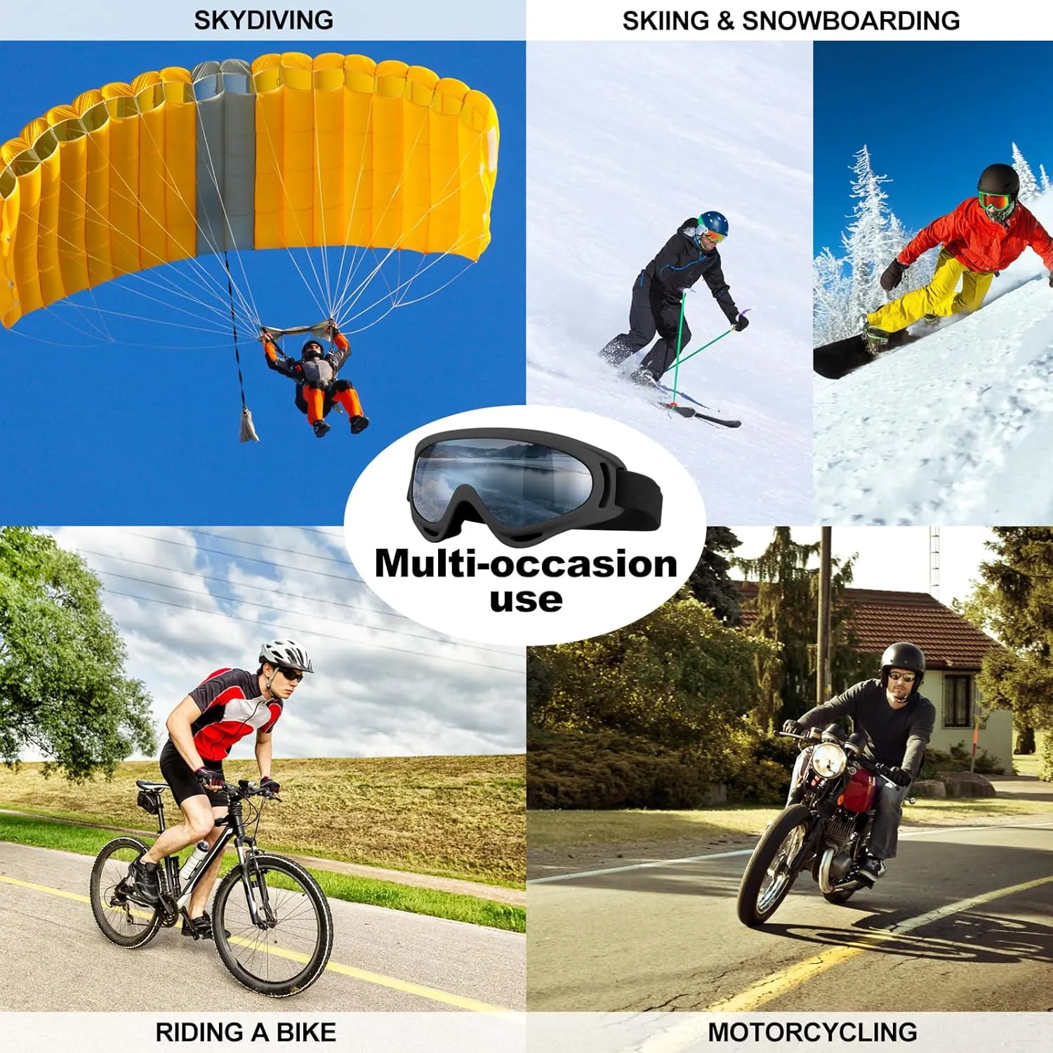 Ski Goggles, Motorcycle Goggles, 3 Pack Snowboard Snow Goggles for Men Women Adult Youth