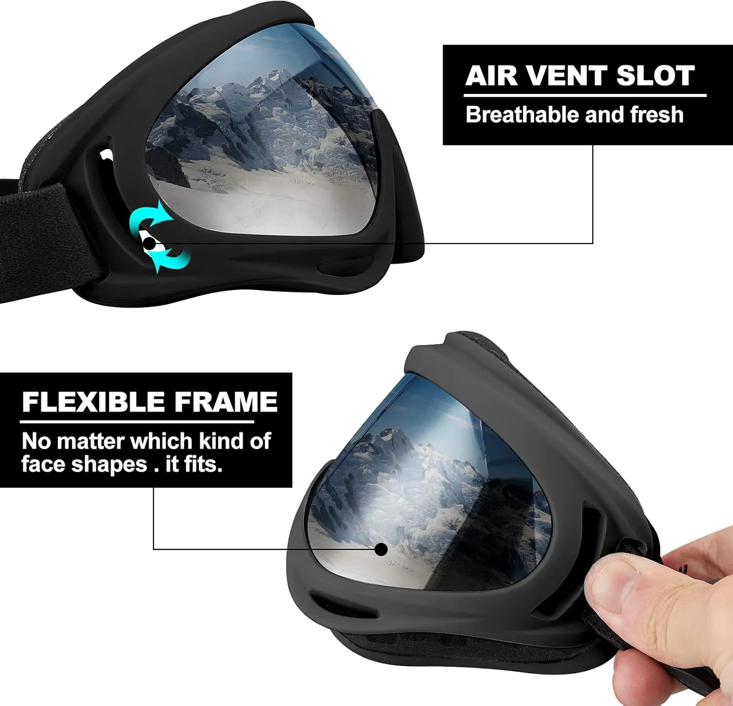 Ski Goggles, Motorcycle Goggles, 3 Pack Snowboard Snow Goggles for Men Women Adult Youth