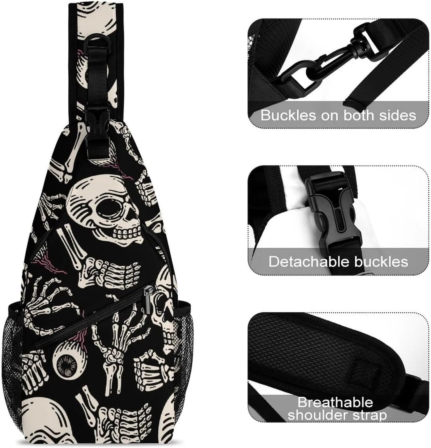 Skull-eyeball-bones-pattern Crossbody Sling Bag for Women Men Travel Chest Bag, Cycling Shoulder Backpack
