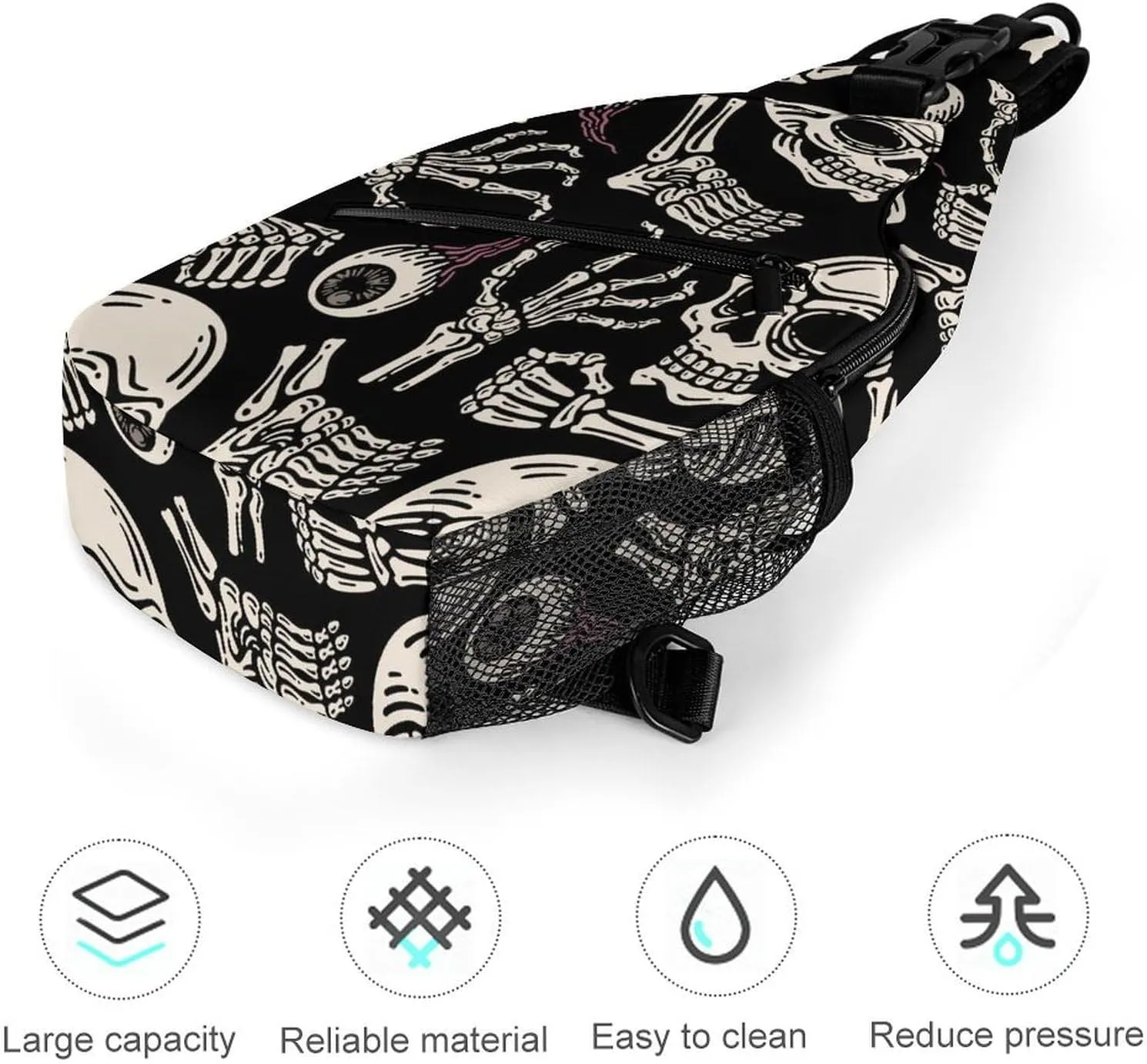 Skull-eyeball-bones-pattern Crossbody Sling Bag for Women Men Travel Chest Bag, Cycling Shoulder Backpack