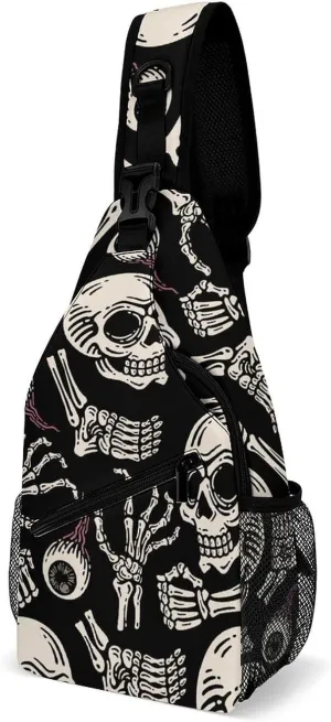 Skull-eyeball-bones-pattern Crossbody Sling Bag for Women Men Travel Chest Bag, Cycling Shoulder Backpack