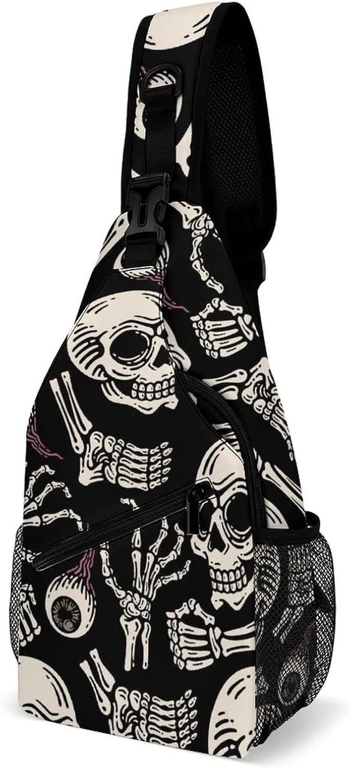 Skull-eyeball-bones-pattern Crossbody Sling Bag for Women Men Travel Chest Bag, Cycling Shoulder Backpack