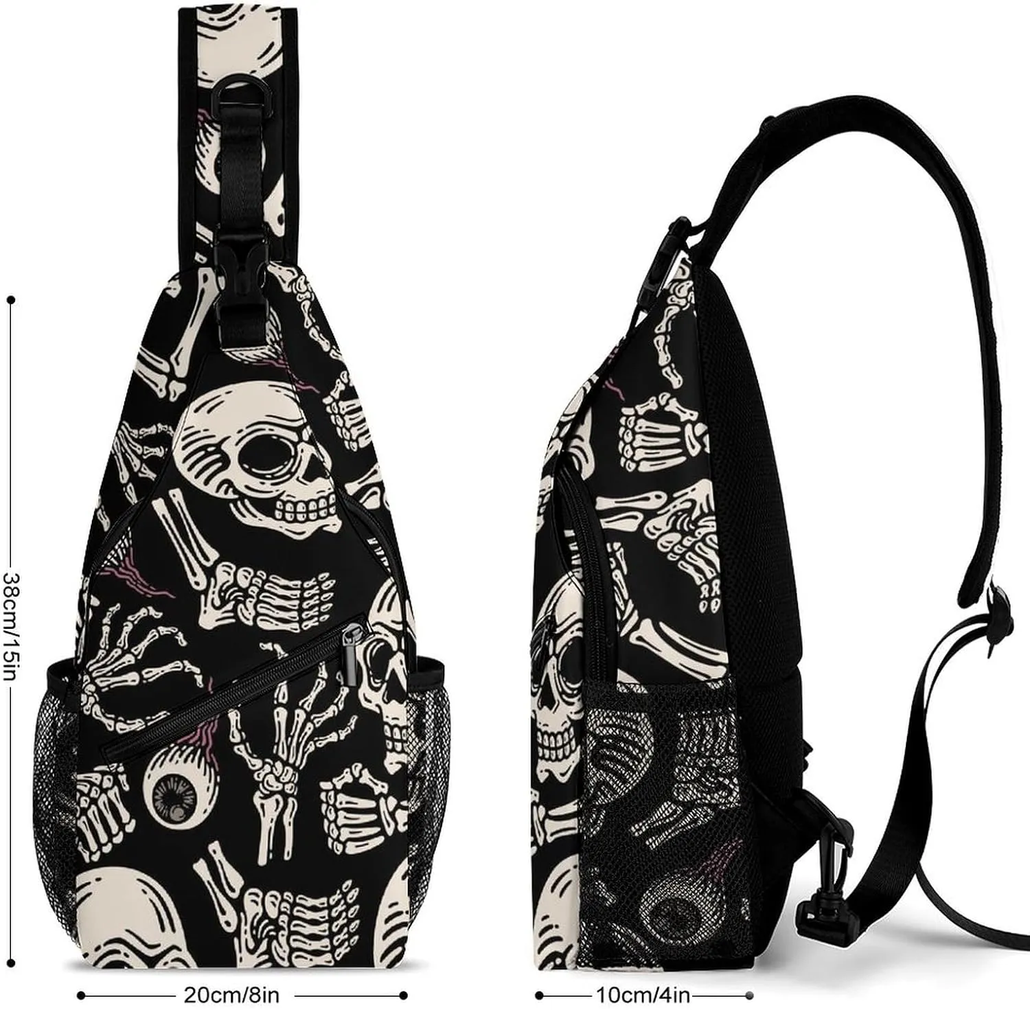 Skull-eyeball-bones-pattern Crossbody Sling Bag for Women Men Travel Chest Bag, Cycling Shoulder Backpack