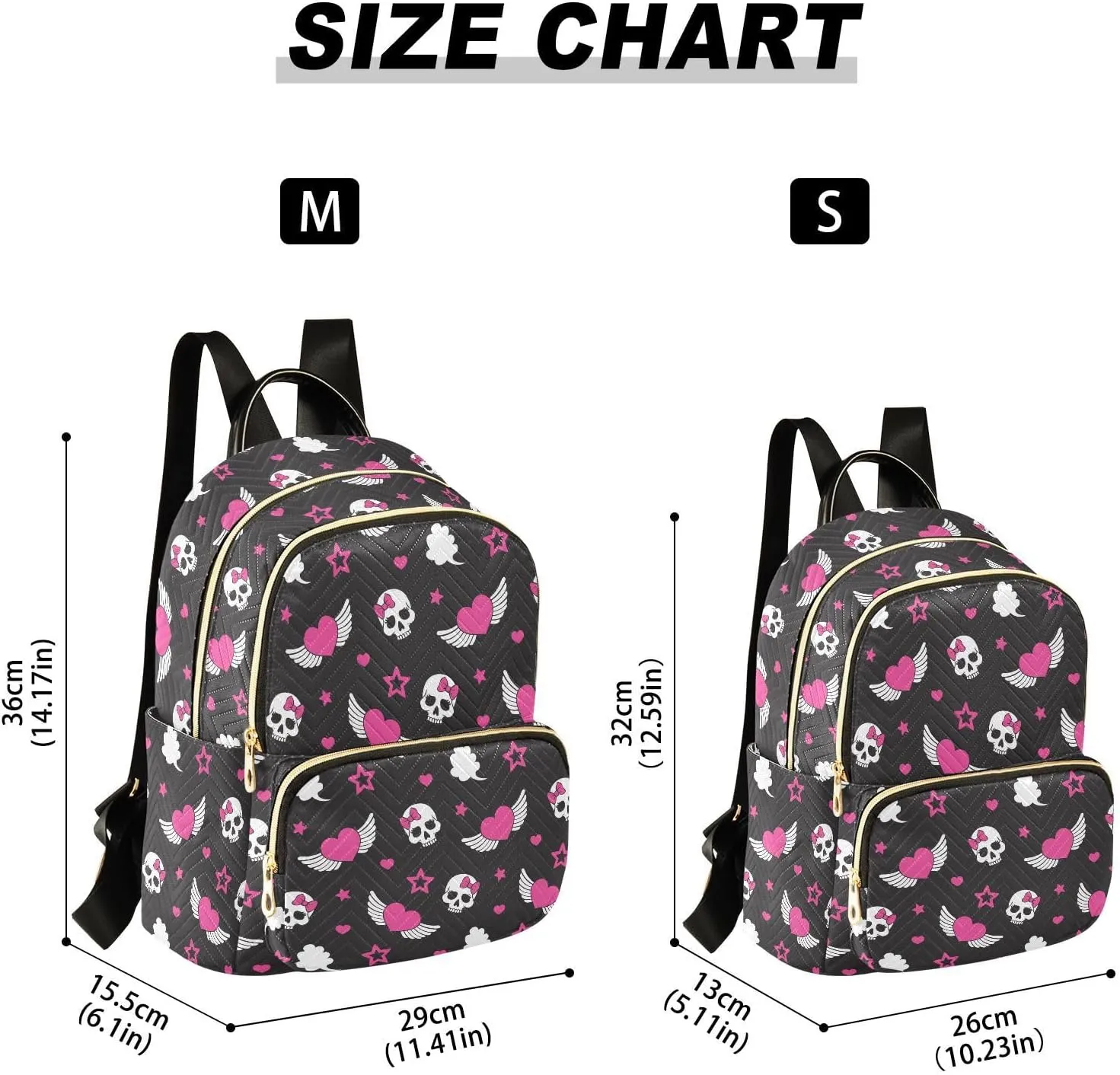 Skull Wings Heart Mini Backpack Fashion Backpack Purse for Women,Handbag Shoulder Bag Casual Daypack, Ladies Gift for College Work (M)