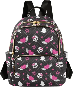 Skull Wings Heart Mini Backpack Fashion Backpack Purse for Women,Handbag Shoulder Bag Casual Daypack, Ladies Gift for College Work (M)