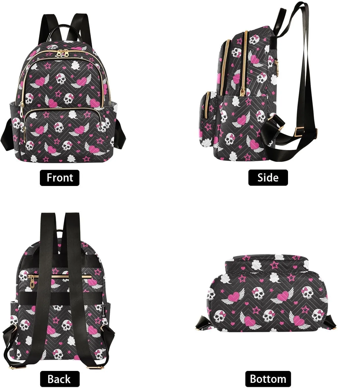 Skull Wings Heart Mini Backpack Fashion Backpack Purse for Women,Handbag Shoulder Bag Casual Daypack, Ladies Gift for College Work (M)