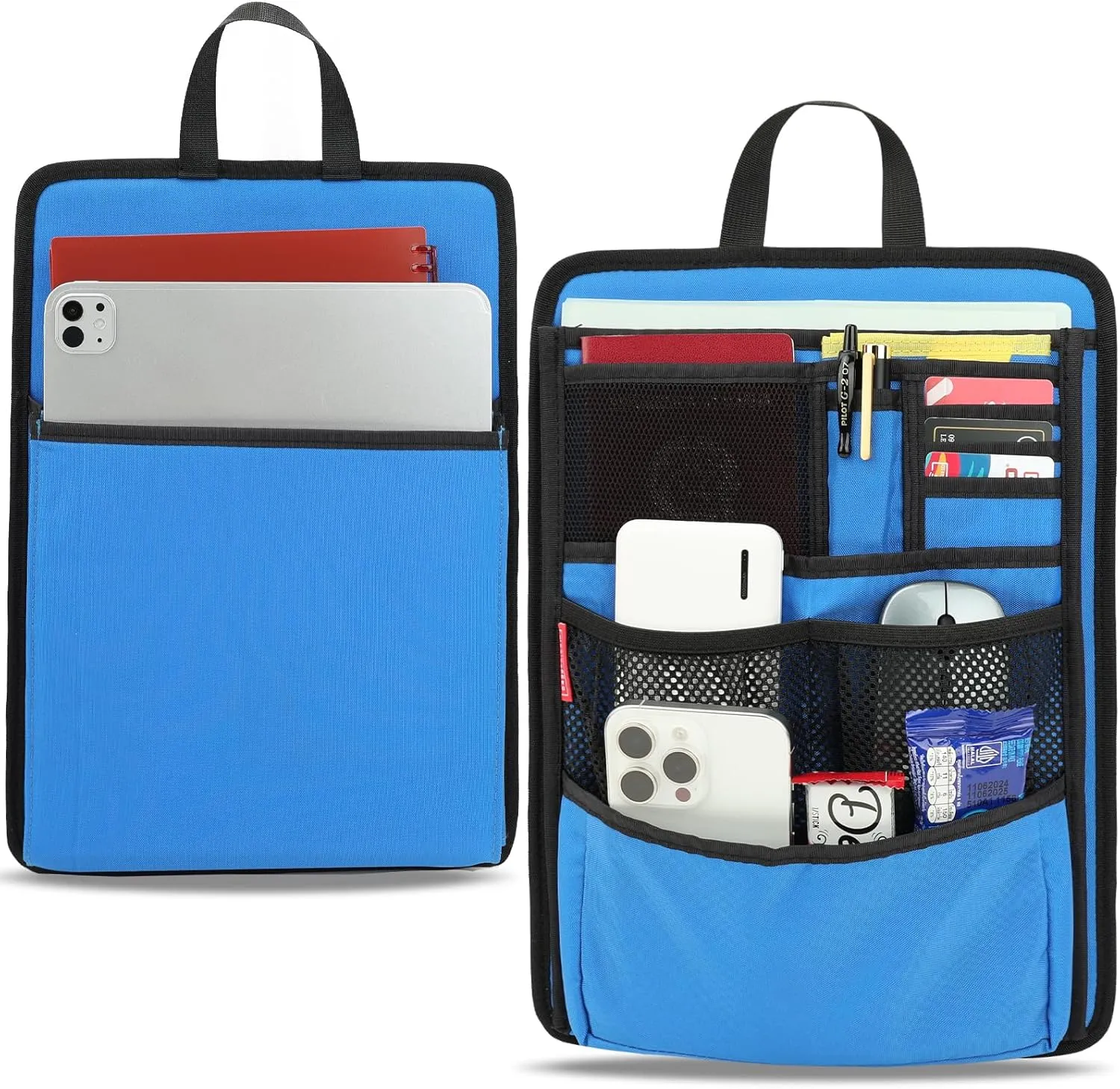 Slim Rugged Backpack Organizer Insert for Travel Work Men Women -13 Pockets,Padded Nylon, Handle - Blue