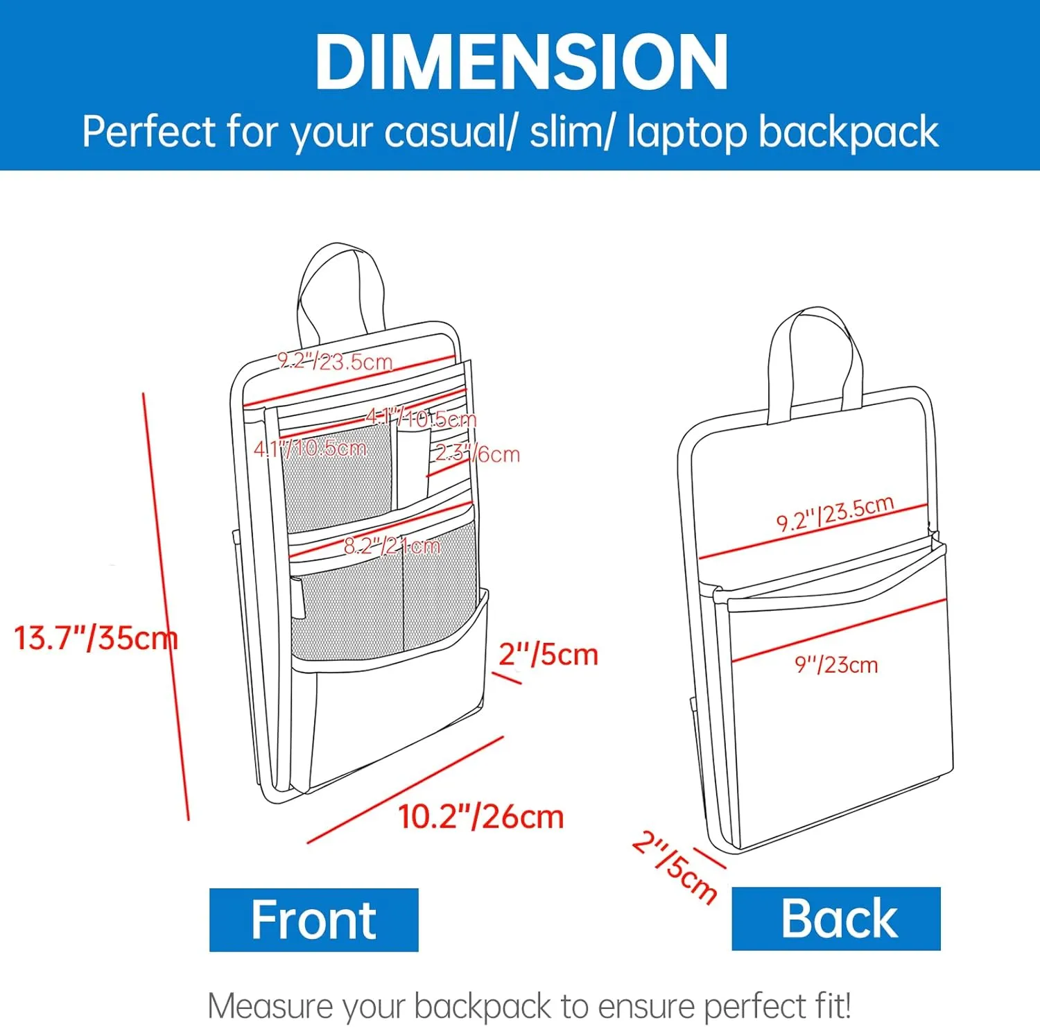 Slim Rugged Backpack Organizer Insert for Travel Work Men Women -13 Pockets,Padded Nylon, Handle - Blue