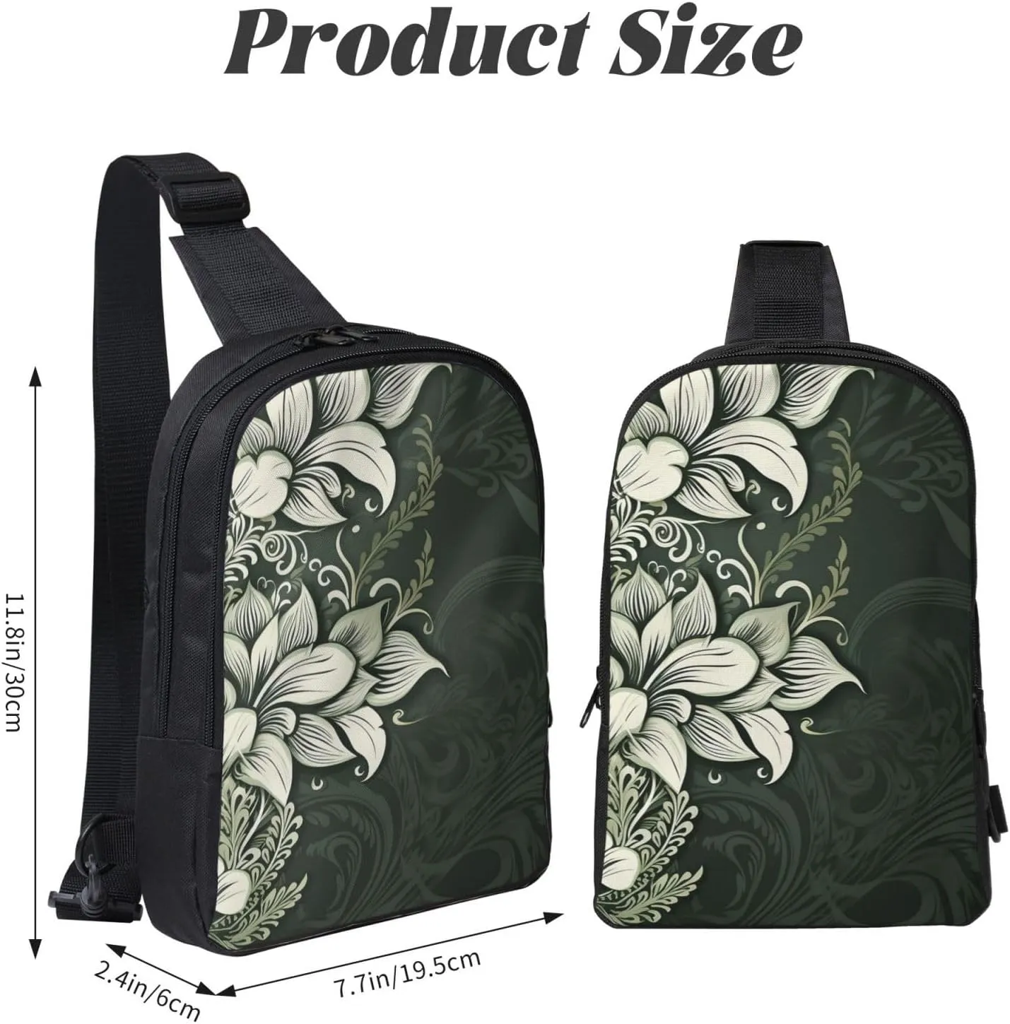 Sling Backpack Crossbody Sling Bag for Men Women Cross Chest Bag Dark green and white pattern Shoulder Bag Travel Hiking Daypack