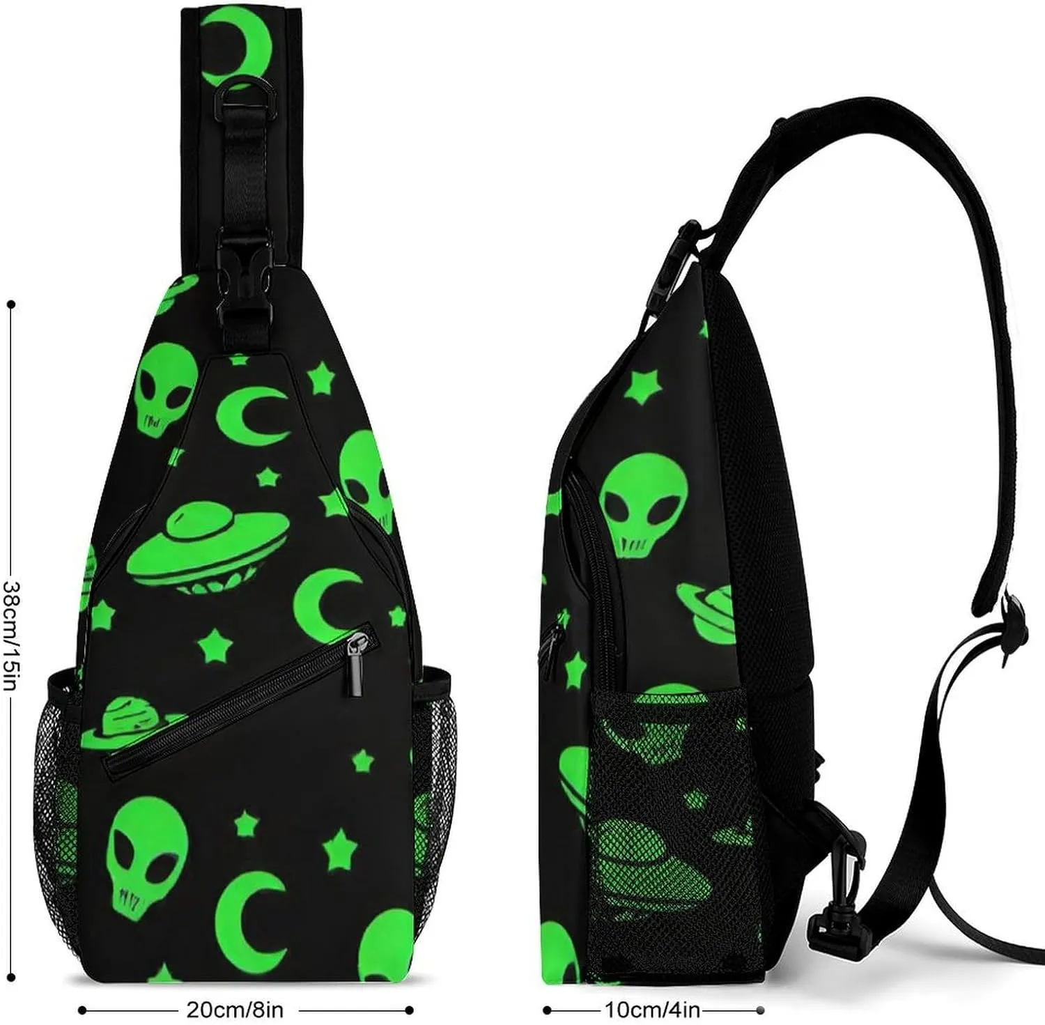 Sling Shoulder Backpack for Women Men Multipurpose Anti-Theft Casual Carrying Tote Case Crossbody Travel Bag Tactical Satchel, Alien Funny Spaceships Planet Art Rucksack