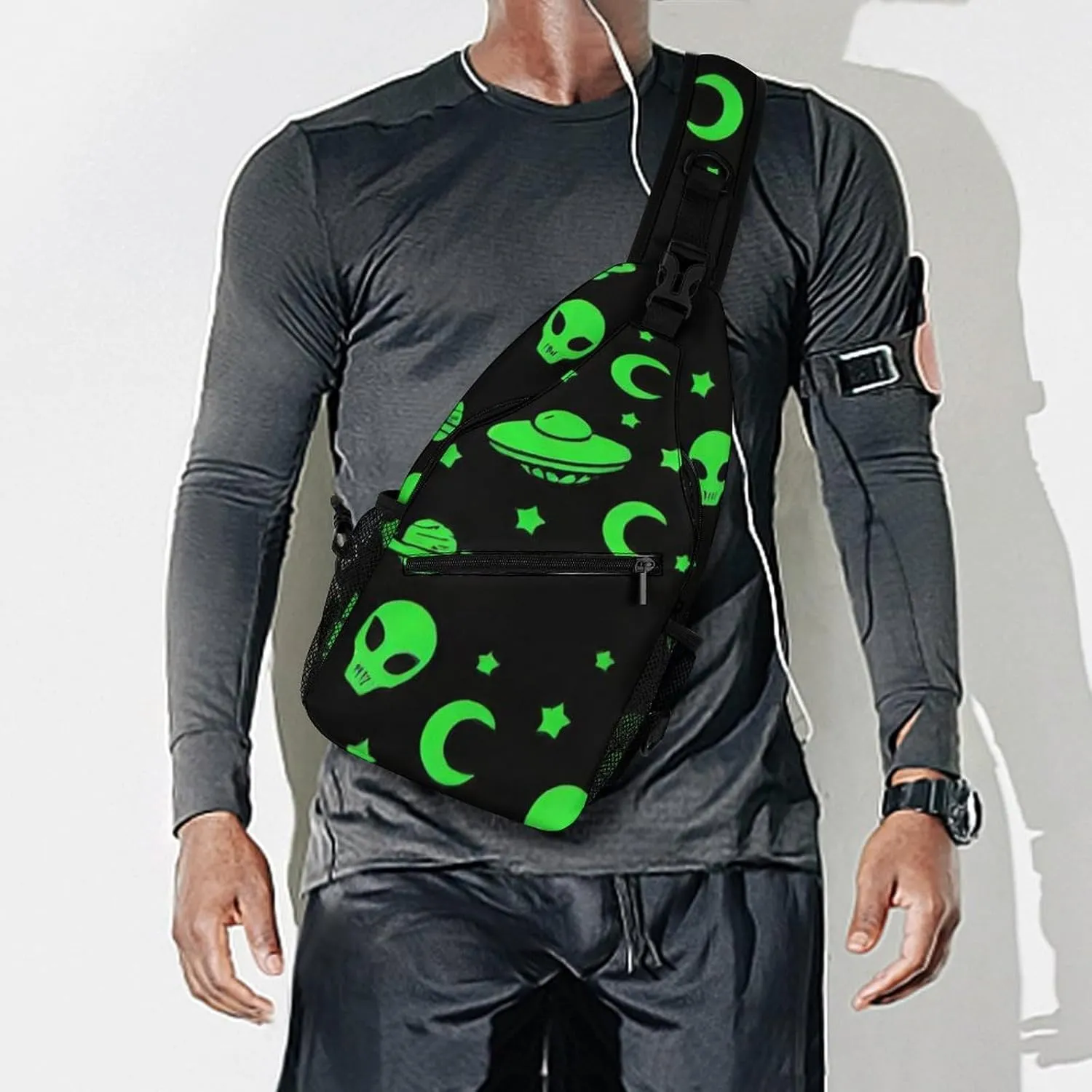 Sling Shoulder Backpack for Women Men Multipurpose Anti-Theft Casual Carrying Tote Case Crossbody Travel Bag Tactical Satchel, Alien Funny Spaceships Planet Art Rucksack