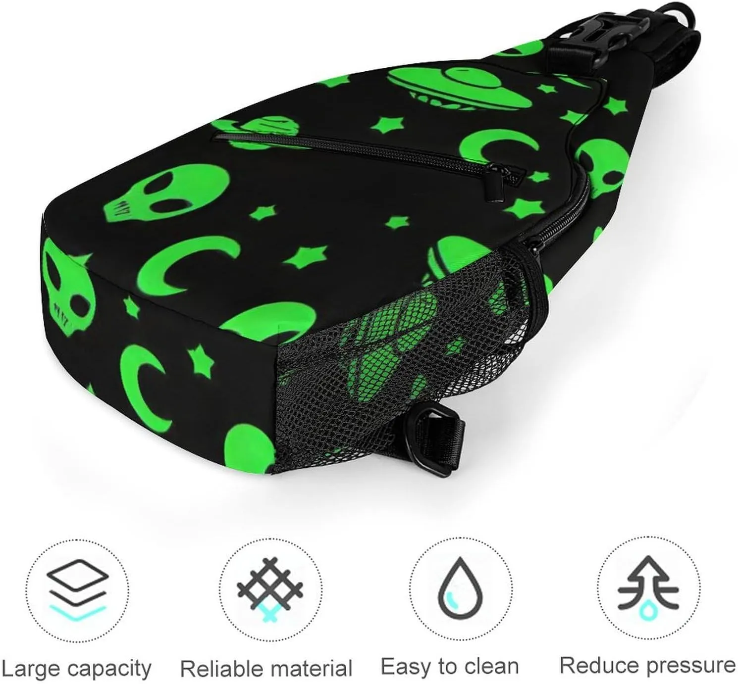 Sling Shoulder Backpack for Women Men Multipurpose Anti-Theft Casual Carrying Tote Case Crossbody Travel Bag Tactical Satchel, Alien Funny Spaceships Planet Art Rucksack
