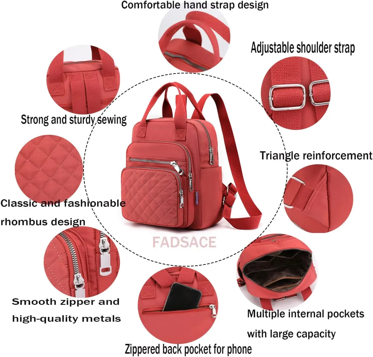 Small Casual Lightweight Backpack for Women, Nylon Hiking Travel Mini Backpack Purse Shoulder Waterproof Daypack (Black)
