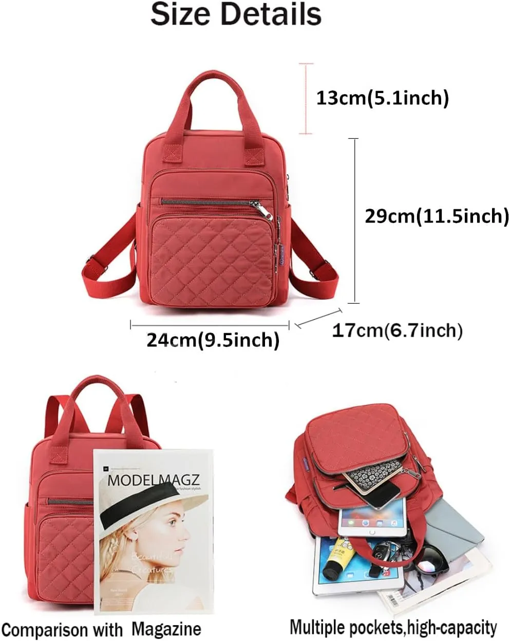 Small Casual Lightweight Backpack for Women, Nylon Hiking Travel Mini Backpack Purse Shoulder Waterproof Daypack (Black)