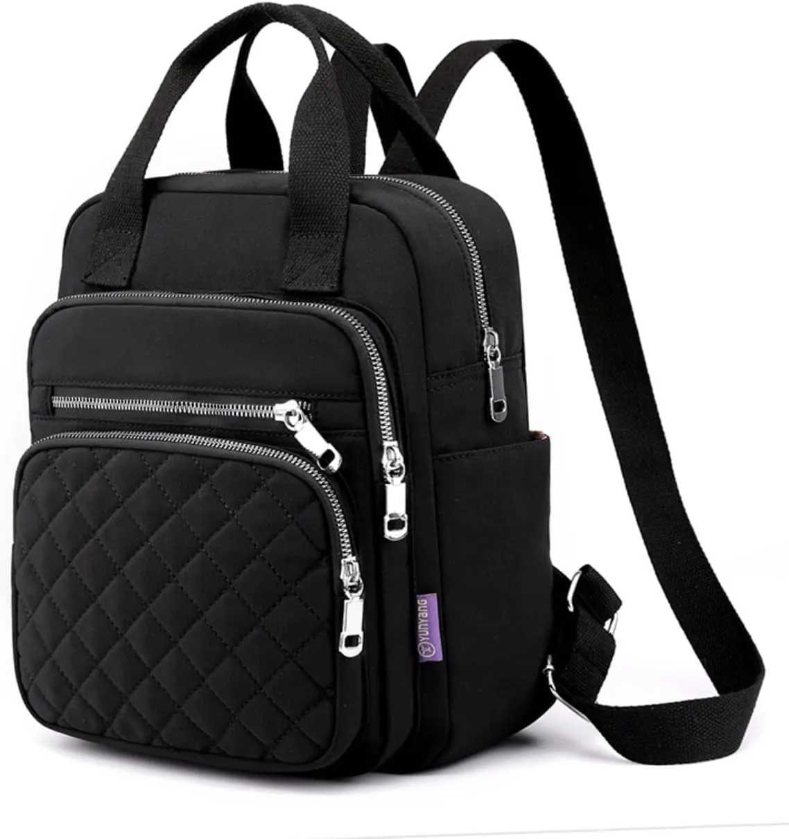 Small Casual Lightweight Backpack for Women, Nylon Hiking Travel Mini Backpack Purse Shoulder Waterproof Daypack (Black)