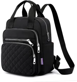 Small Casual Lightweight Backpack for Women, Nylon Hiking Travel Mini Backpack Purse Shoulder Waterproof Daypack (Black)