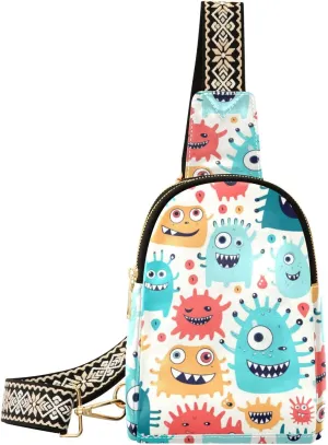 Small Sling Bag for Women Cute Funny Monster Leather Crossbody Bags Chest Bag Waist Packs