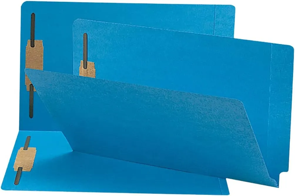 Smead End Tab Fastener File Folder, Shelf-Master® Reinforced Straight-Cut Tab, 2 Fasteners, Legal Size, Blue, 50 per Box (28040)