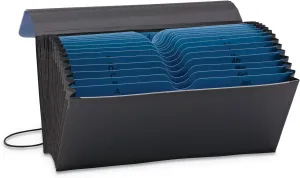 Smead Two-Way Handy Organizer File, 21 Pockets, Alphabetic (A-Z) and Monthly (Jan-Dec), Flap and Elastic Cord Closure, Blue/Black (70506)