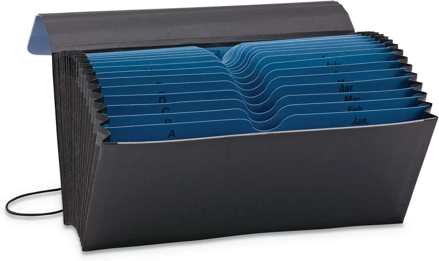 Smead Two-Way Handy Organizer File, 21 Pockets, Alphabetic (A-Z) and Monthly (Jan-Dec), Flap and Elastic Cord Closure, Blue/Black (70506)