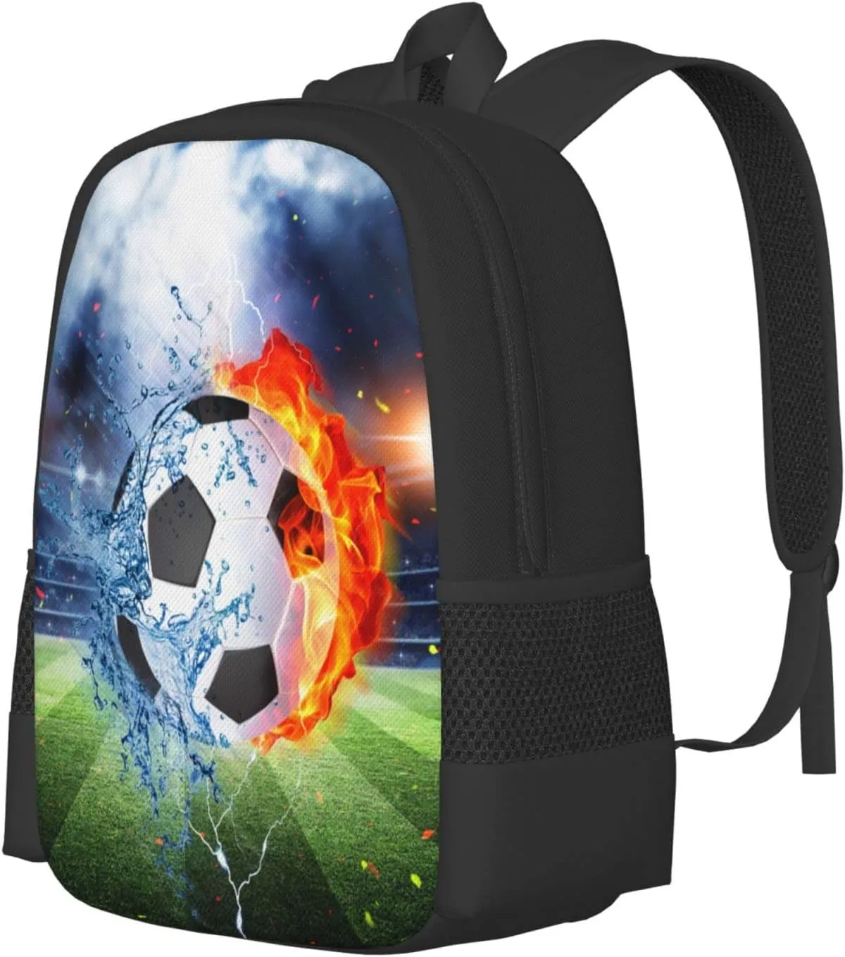 Soccer Backpack, Simple and Aesthetic Bookbag for Women Men, Lightweight Adjustable Black Backpack for Travel Outdoor Sports, Large Capacity Laptop Bag for Business Office