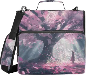 Soft Fragrance Cherry Blossom Tree Zipper Binder with Shoulder Strap Trapper Keeper 3 Ring Binder Organizer Large Capacity Multiple Compartments for School Office